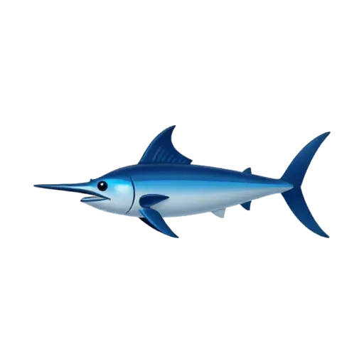 Blue swordfish swimming in side view