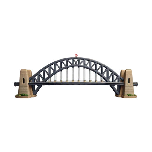dark steel arch and four stone pylons, depicting Sydney Harbour Bridge.
