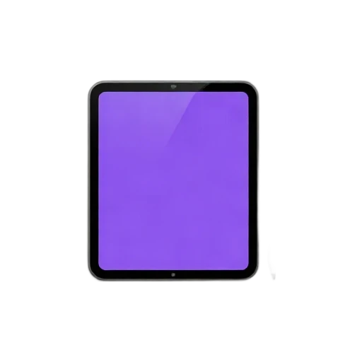 One slim tablet with blank purple screen and one white stylus beside it, no hand, shadow, or scenery.
