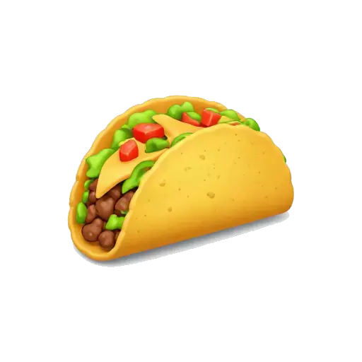 One crisp folded yellow hard-shell taco filled with seasoned ground beef, shredded lettuce, diced tomato, and cheese, no plate or background.