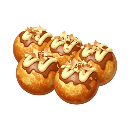 Takoyaki octopus balls with sauce, mayonnaise, and bonito flakes