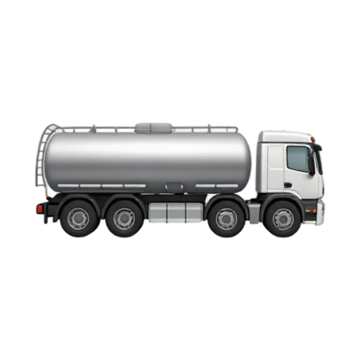Tanker Truck with large silver cylindrical tank and rear ladder
