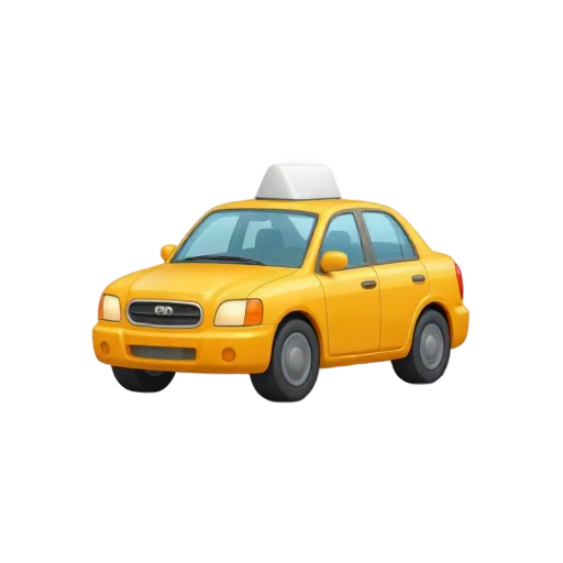 One yellow taxi cab in front three-quarter view with a small roof sign, no driver, shadow, or scenery.