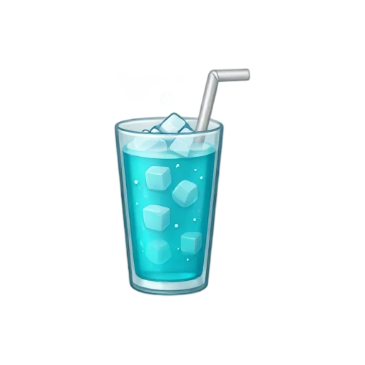 Bright aqua soda over ice with a straw