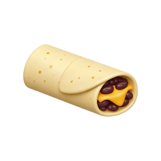 Rolled flour burrito with beans and melted cheese
