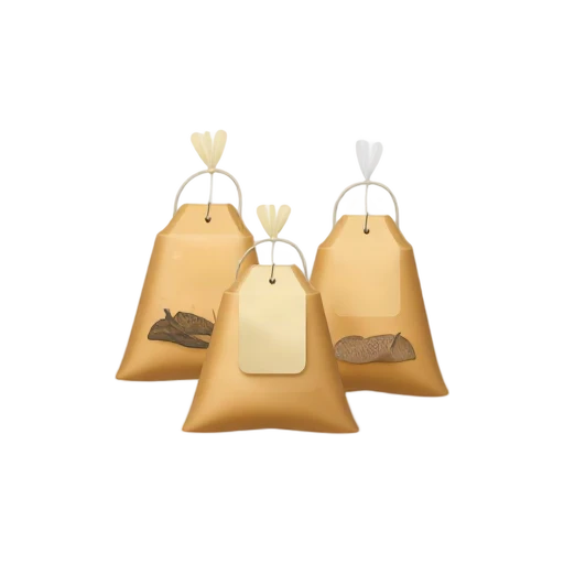 Tea bags with strings and small paper tags