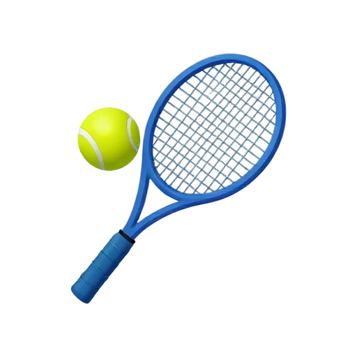 One bright blue tennis racket angled diagonally with a single yellow tennis ball resting near the strings; clean oval head, tight string grid, wrapped handle, no court, hand, shadow, or scenery.