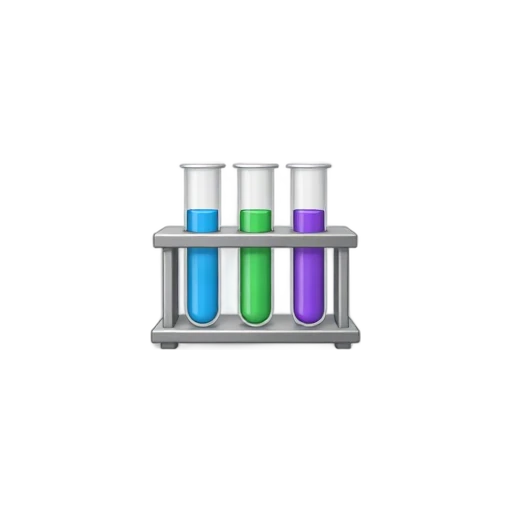 Test tube rack with blue green purple liquid