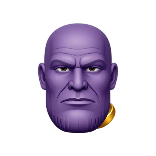 Thanos head with bald purple head and deep vertical chin grooves