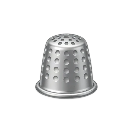Thimble with small cup-shaped metal cap and dense rows of round fingertip dimples