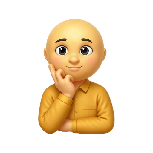One adult person with one hand thoughtfully resting under their chin, raised eyebrow, looking slightly upward, mustard-yellow shirt, waist-up front three-quarter view, correct fingers, no text, room, shadow, or scenery.