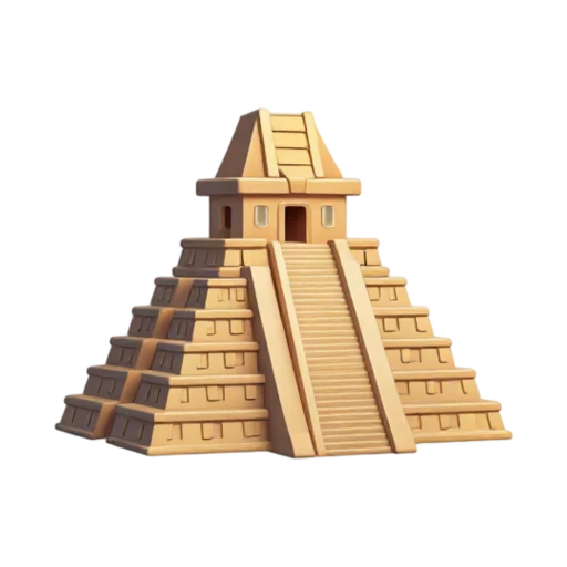 steep stepped Mayan pyramid and tall roof comb, depicting Tikal Temple I.