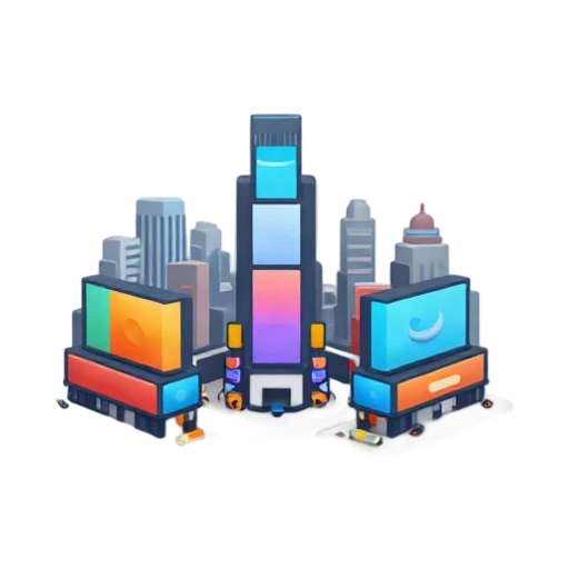 large intersection and bright colorful billboards, depicting Times Square.