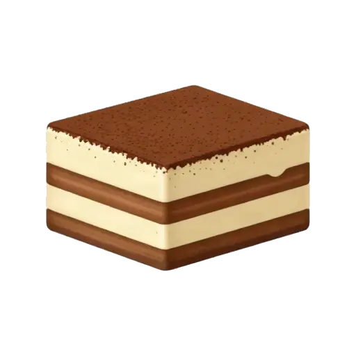 Layered tiramisu slice with cocoa powder