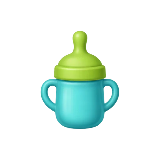 Sippy cup with spillproof spout, two side handles, and short cup body