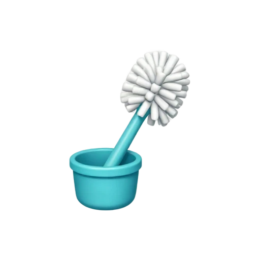 Toilet brush with long handle, round bristle head, and holder cup