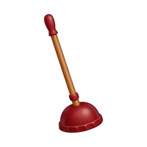 Toilet plunger with wooden handle and wide rubber suction cup