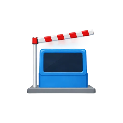 Blue toll booth with raised barrier