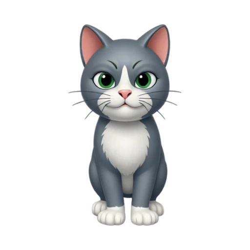 Gray cartoon cat with green eyes emoji