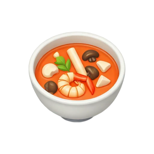Tom yum soup with shrimp, mushrooms, lemongrass, and red broth