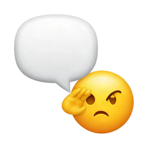 Grimacing face shielding its eyes from a large speech bubble