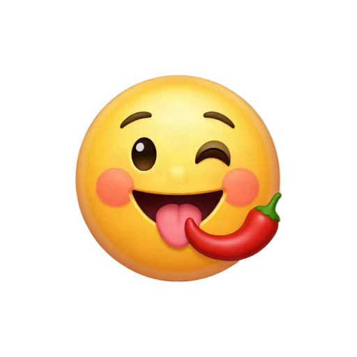 Red flushed face with tongue out and tiny chili pepper