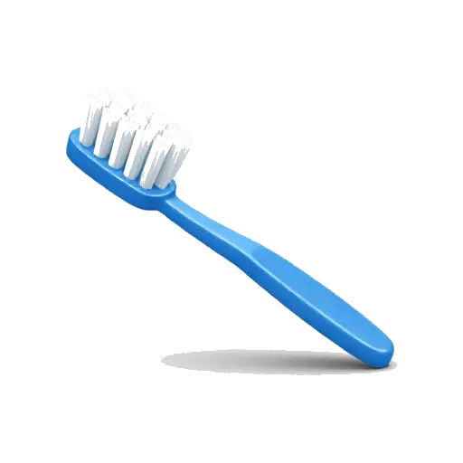 One blue toothbrush angled diagonally with a white bristle head and clean evenly trimmed bristles, no toothpaste or background.