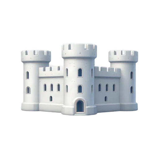 white stone keep and four corner turrets, depicting Tower of London.