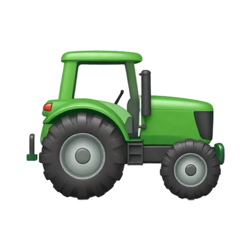One sturdy green farm tractor in side three-quarter view, one large rear wheel and small front wheel, no driver, shadow, or scenery.