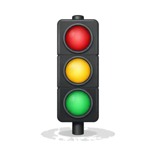 One vertical traffic light with a black housing and exactly three circular lights: red at top, yellow in middle, green at bottom, no pole or background.