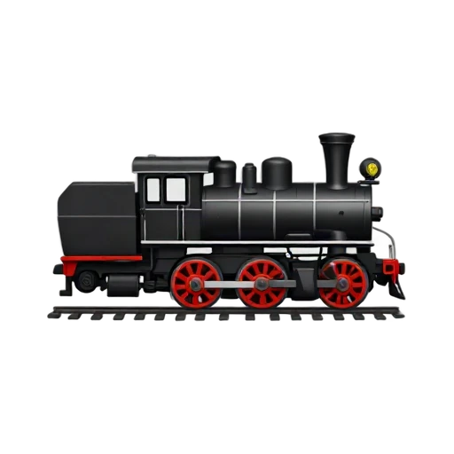 One classic black steam locomotive in side three-quarter view, red wheels, no track, smoke, shadow, or scenery.