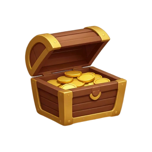 Open wooden treasure chest with gold coins