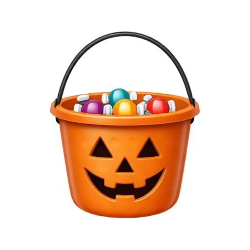 Orange trick-or-treat bucket with candy