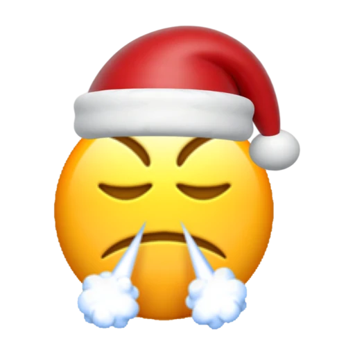 Triumphant emoji face wearing a red Santa hat on a transparent background.