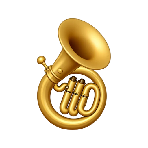 Tuba with large upward-facing brass bell and coiled brass tubing