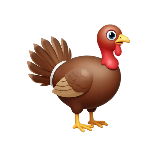 One brown turkey standing in three-quarter view, fanned tail, red wattle, two feet, no ground, shadow, or scenery.
