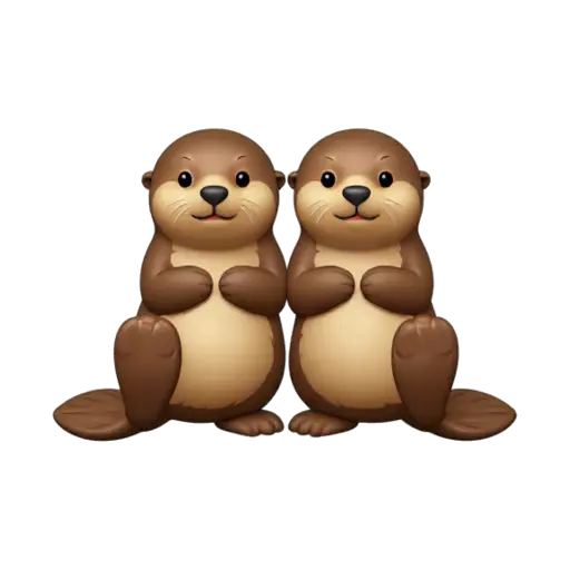 Two separate brown sea otters holding hands