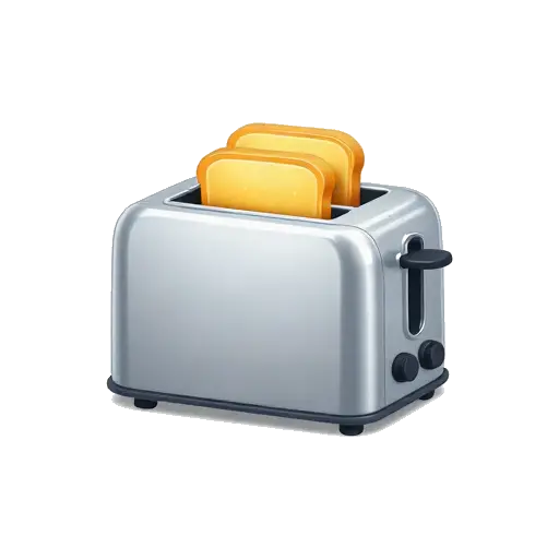 Chrome two-slice toaster with toast