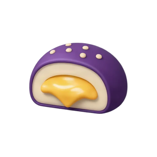 Purple ube pandesal roll split open with creamy cheese filling