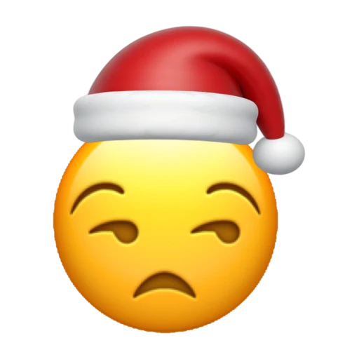 Unamused emoji face wearing a red Santa hat on a transparent background.