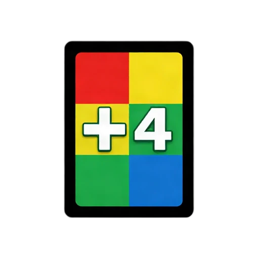 Black UNO Draw Four card with four colors and a white plus-four symbol