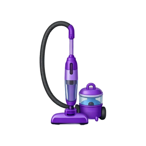 One upright purple vacuum cleaner with clear dust chamber and black hose, no floor, shadow, or scenery.