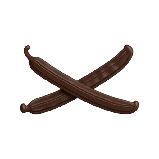 Dark brown vanilla pods with tiny seeds visible at a split end emoji