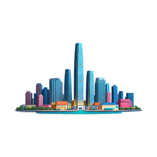 clustered illuminated towers and harbor water foreground, depicting Victoria Harbour Skyline.