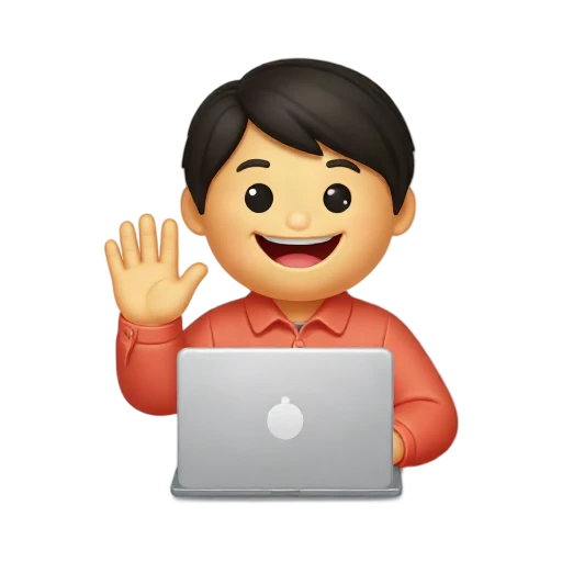 Person waving at a laptop during a video call