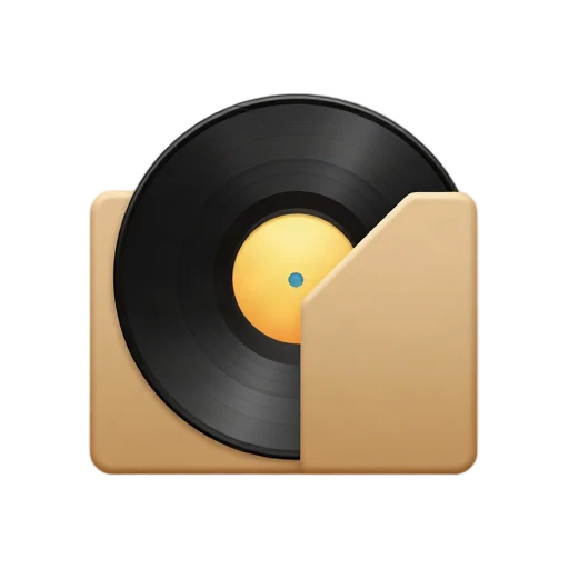 Vinyl record halfway out of a kraft paper sleeve