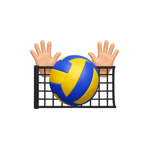 Volleyball blocked above the net by two raised hands