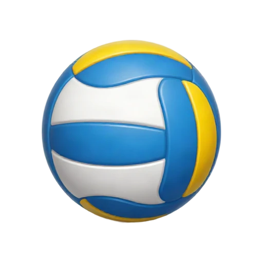 One round volleyball with crisp curved panels in bright blue, yellow, and white, front three-quarter view, no net, hand, shadow, or scenery.