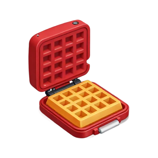 Open waffle iron holding one golden waffle