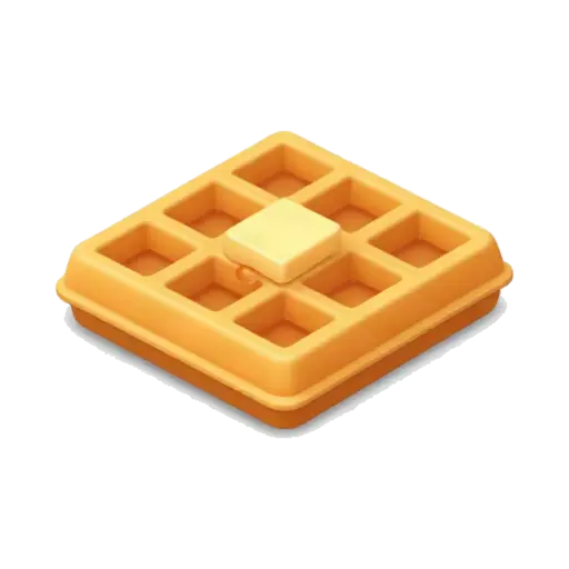 Golden Belgian waffle with butter and syrup